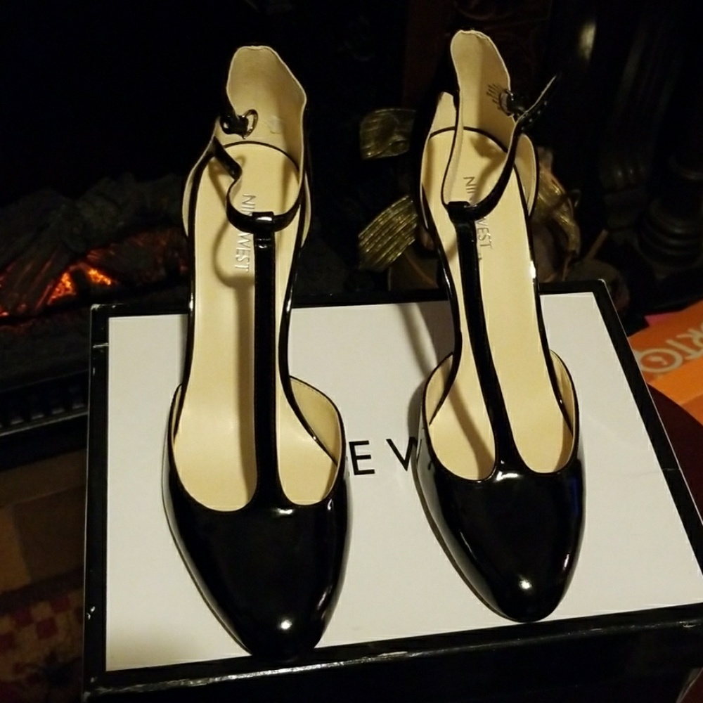 Patent Leather T Strap Heels